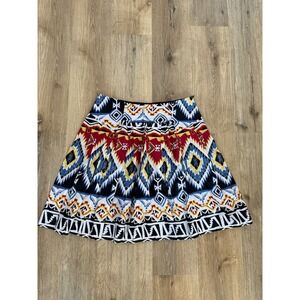 Sunny Taylor Skirt Womens 14P Multicolor Geometric Aztec Cotton A-Line Petite